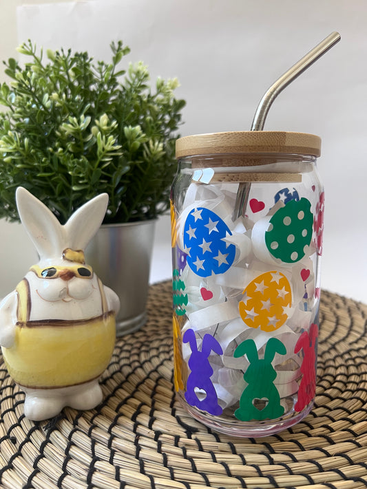 Easter Bunny and Eggs Libbey Glass Can