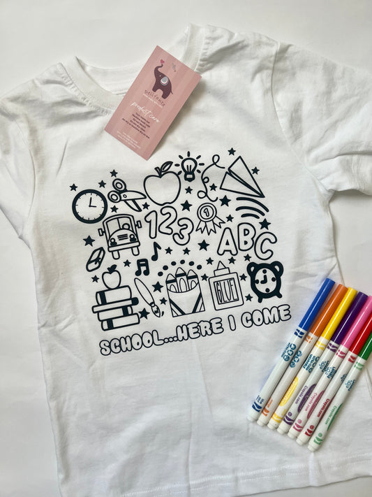 Back To School Color Your T-Shirt with coloring markers
