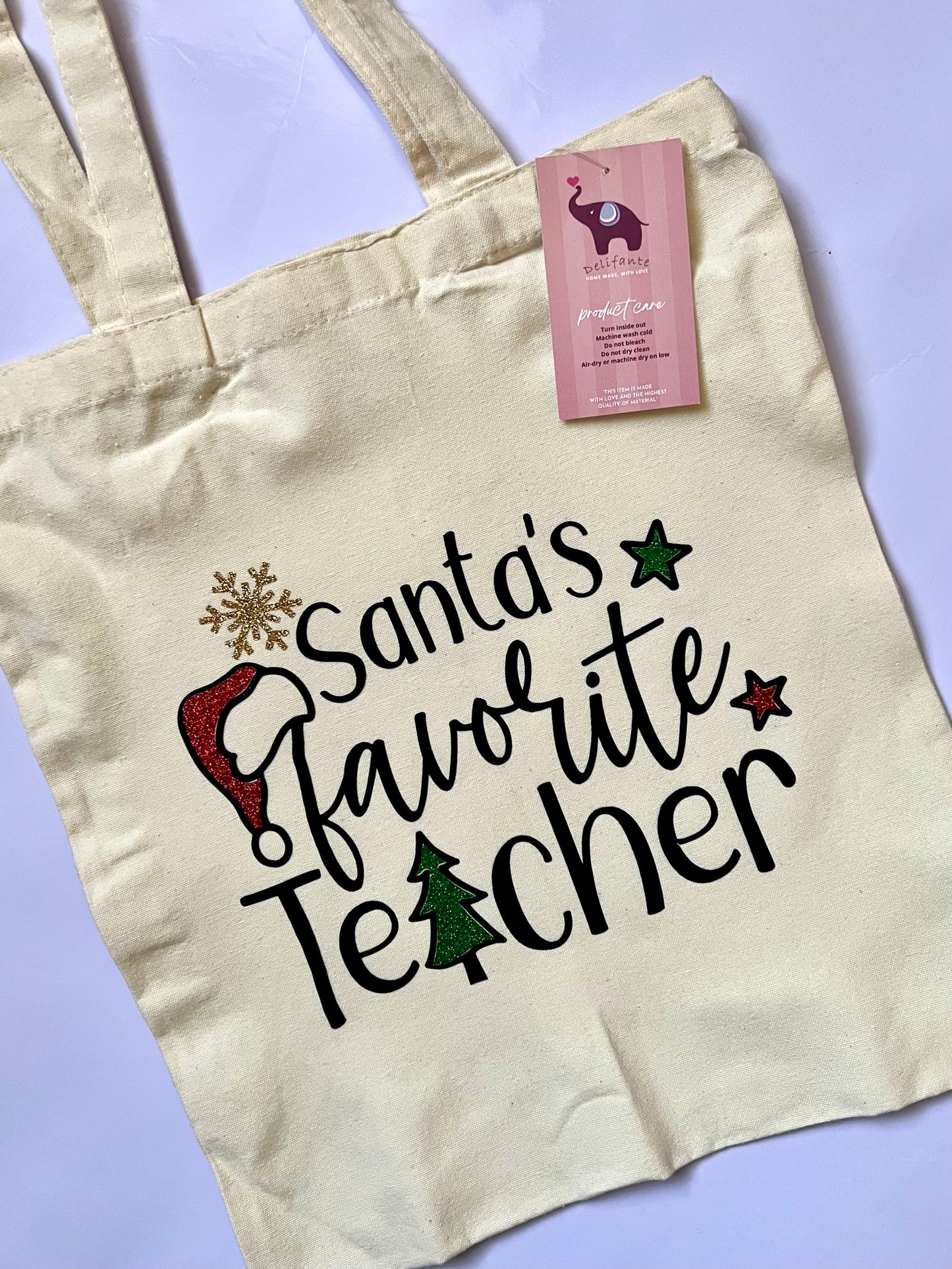 Santa’s Favorite Teacher Christmas Tote Bag