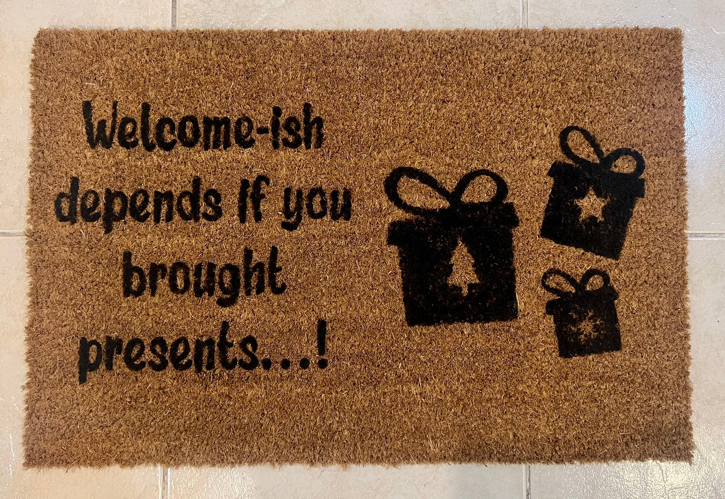 “Welcome-is Depends if You Brought Presents” Christmas Doormat