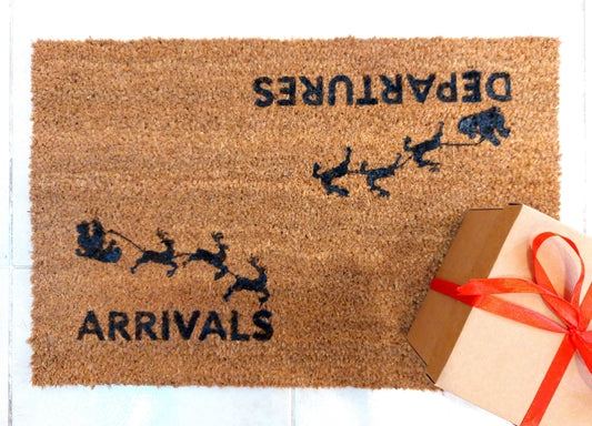 Arrivals Departures Funny Christmas Theme Doormat