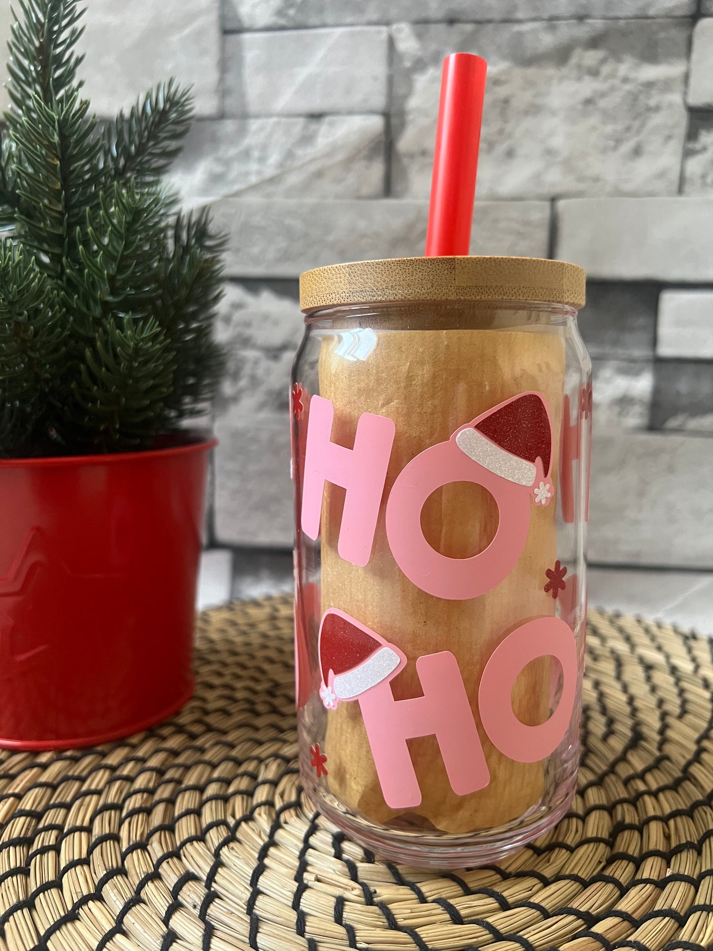 Ho Ho Ho Christmas Glass Can